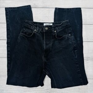 Reformation Jeans 24‎ Womens Black Cynthia High Rise Straight Cropped Button Fly